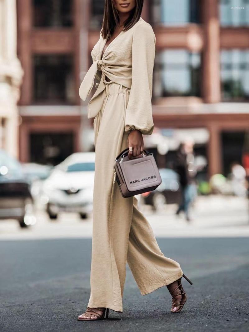 Women's Two Piece Pants 2 Set Suits 2023 Women Shirt ElegantTrousers Female Long Sleeve And Wide Leg Straight Streetwear