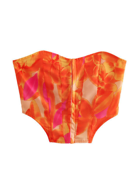 Two Piece Dress TRAF Women Fashion Front Metal Hooks Printed Bustier Tops And With Bow Tied Printed Mini Skirt Female Two Piece Sets Mujer 230424