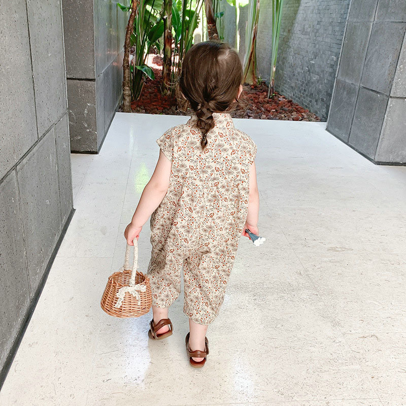 Rompers Summer Girls Jumpsuit Korean Version Of Cotton Baby Long Romper Middle And Small Children'S Casual Sleeveless Clothing 230425