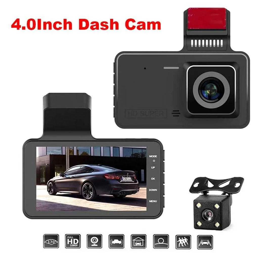 V1 4 Inch IPS Touch Screen Cam 1080P Car DVR Dual Lens Dash Dashcam Wide Angle Video Recorder Rear Camera Night Vision