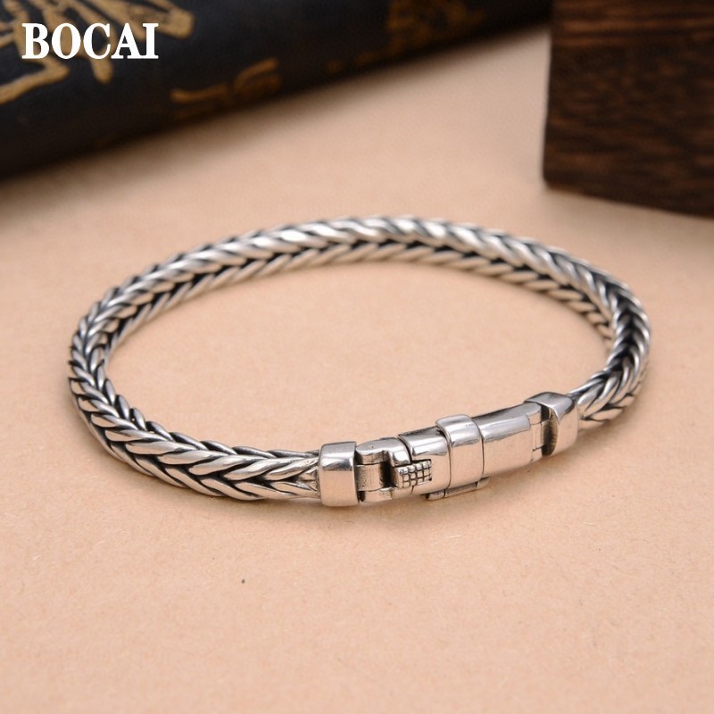 Chain BOCAI Real Pure S925 Silver Handmade Woven Retro Domineering Style Ppersonality Keel Man and Woman Bracelets 230425