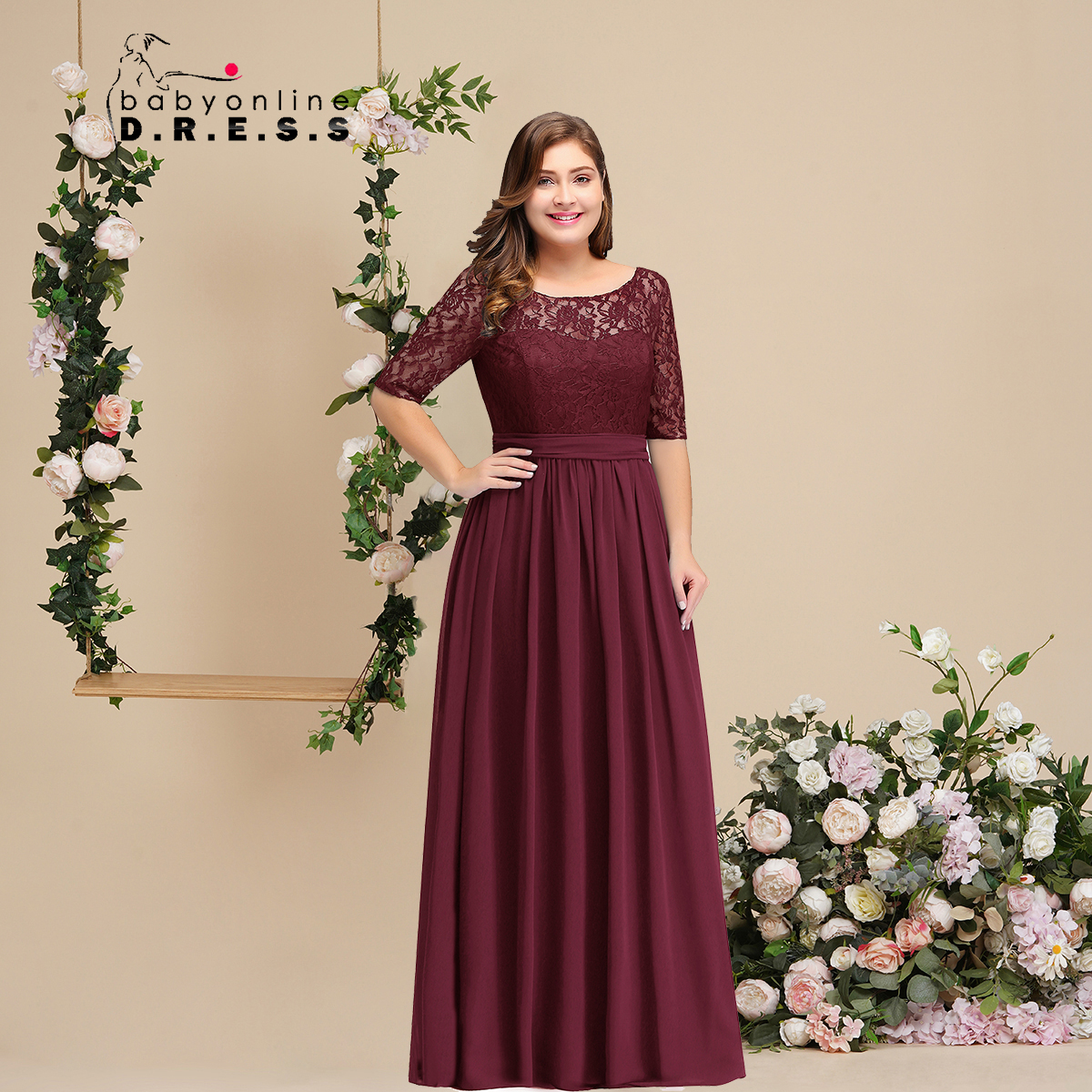 BABYONLINE Burgundy Bridesmaid Dress with a 3/4 Aleeved Chiffon Dress with Lace Bodice Illusion Sleeve Fully Lined Zip up Back CPS522
BABYONLINE Burgundy Bridesmaid Dress with a 3/4 Aleeved Chiffon Dress with Lace Bodice Illusion Sleeve Fully Lined Zip up Back CPS522