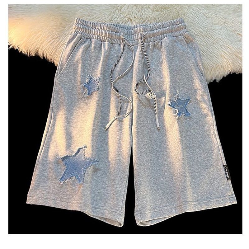 Men's Shorts Summer Star Male and Female Couple Embroidered Shorts Same Y2K Retro Harajuku Style Straight Tube Loose Fit Sports Casual Shorts 230