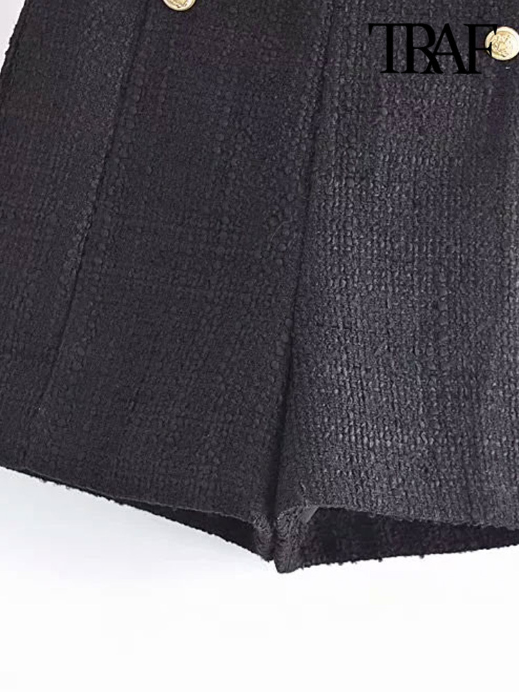 Women's Shorts TRAF Women Fashion Front Metal Buttons Tweed Shorts Vintage High Waist Side Zipper Female Short Pants Mujer 230425