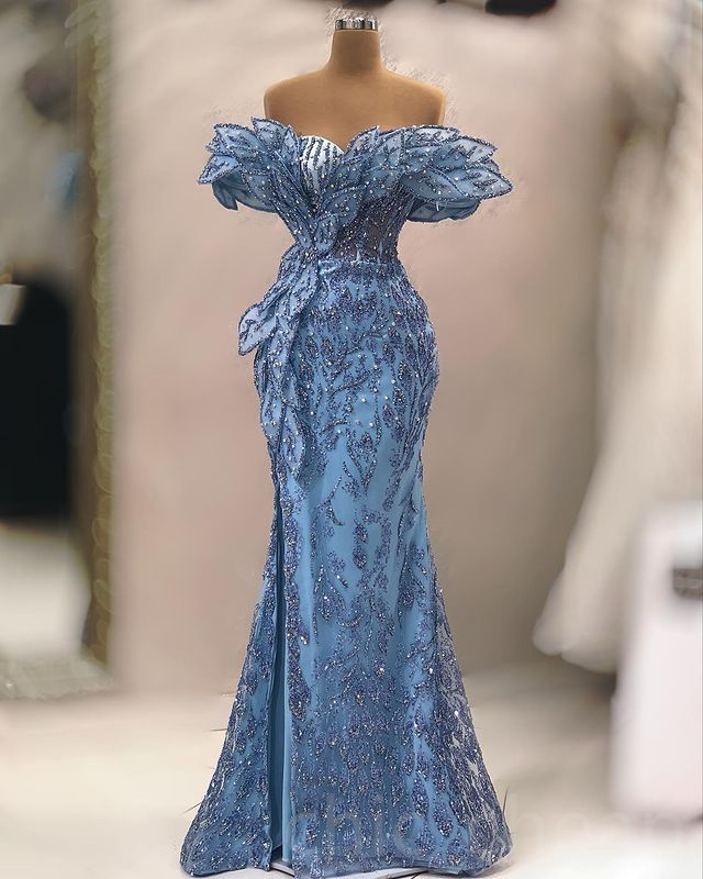 April Aso 2023 Ebi Sequined Lace Prom Beaded Mermaid Sexy Evening Formal Party Second Reception Birthday Engagement Gowns Dress Robe De Soiree ZJ643