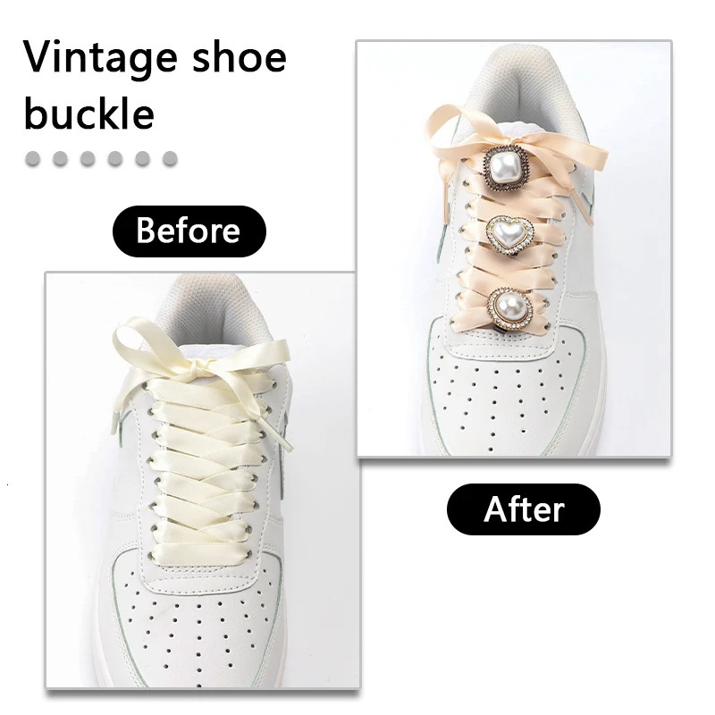 Shoe Parts Accessories Flower Rhinestones Shoelaces Decoration Antique Pearl Diamond Buckle Crystal Gem Shoelace Decorative Charms Accessorie 231124