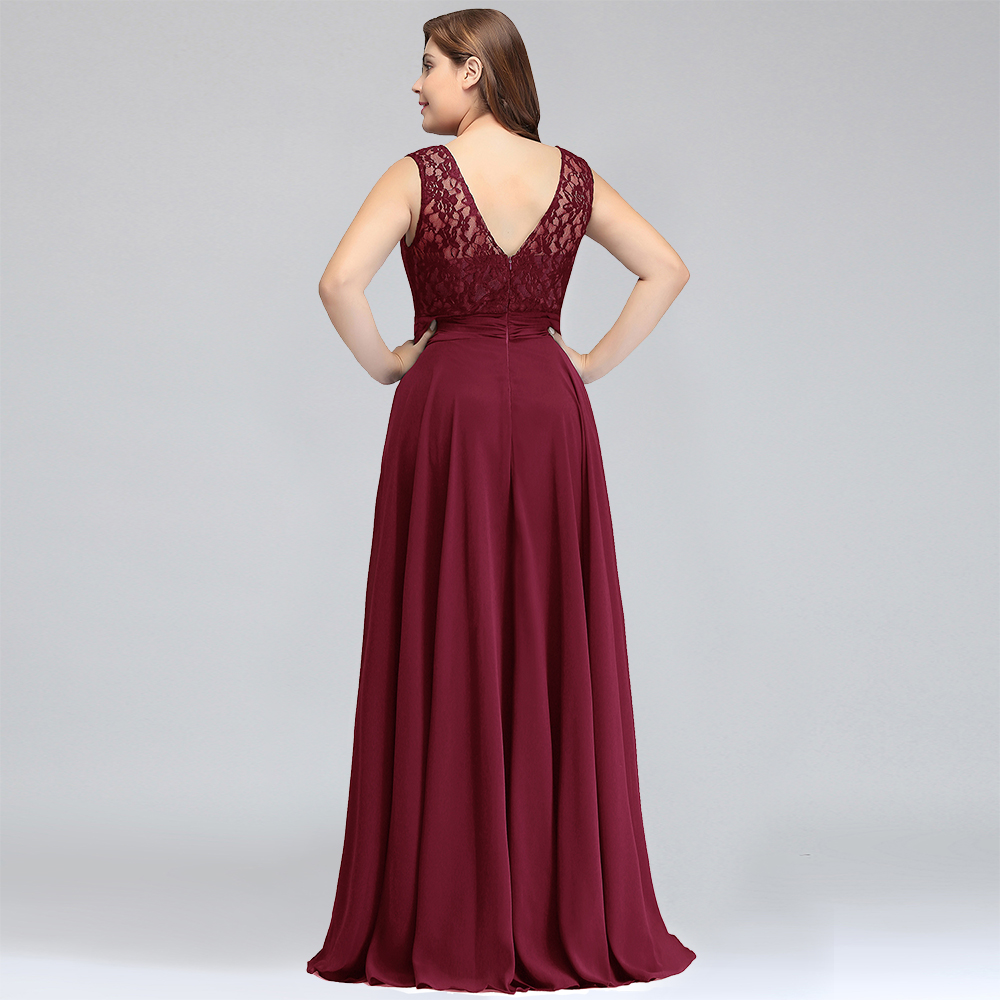 Blue Plus Size Bridesmaid Dresses Long V-back Sleeveless Prom Robe de soiree A-line Birthday Gift Women CPS 526
