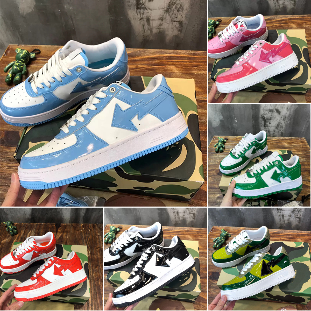 With Box Designer Bapestas shose Baped Sta Casual Shoes Sk8 Men Women Black White Pastel Green Suede Mens Womens Trainers Monkey Shape MEDICOM TOY CAMO Outdoor Sports, 12
With Box Designer Bapestas shose Baped Sta Casual Shoes Sk8 Men Women Black White Pastel Green Suede Mens Womens Trainers Monkey Shape MEDICOM TOY CAMO Outdoor Sports, 12
