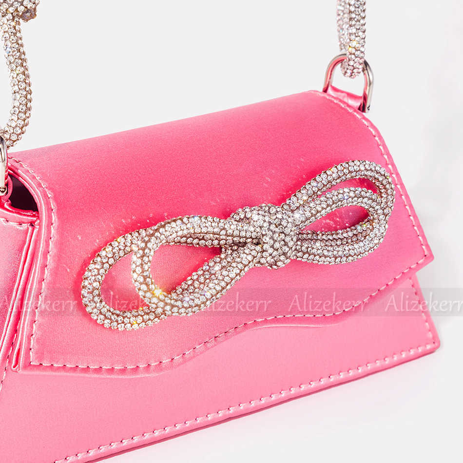 Evening Bags Mini Rhinestone Bow Fashion Handbags For 2022 Women Chic Boutique Shiny Crystal Satin Small Evening Clutch Purse Wedding Party J230420