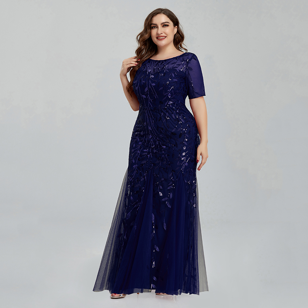 Party Dresses Women Plus Size Sequin Mesh Embroidery Mermaid Evening Dress Formal Short Sleeve Elegant Party Prom Gowns Long Dress 230425