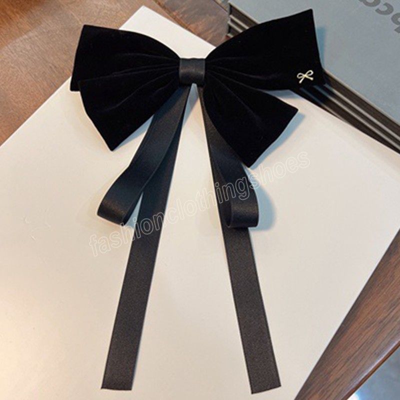 Vintage Black Big Large Velvet Bow Hair Clip For Women Wedding Long Ribbon Korean Hairpins Barrette Hair Accessories