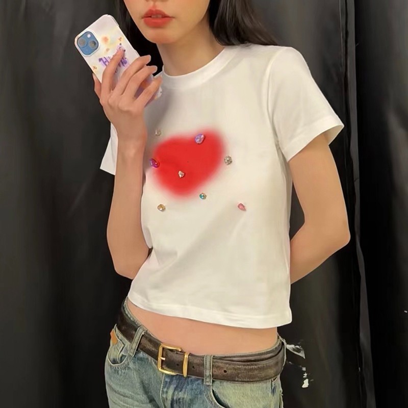Women's T-Shirt Karrram Y2k Aesthetics Crop Top Grunge Diamond Short Sleeve T-shirt Slim E-girl 2000s Clothes Korean Fashion Streetwear Harajuku 