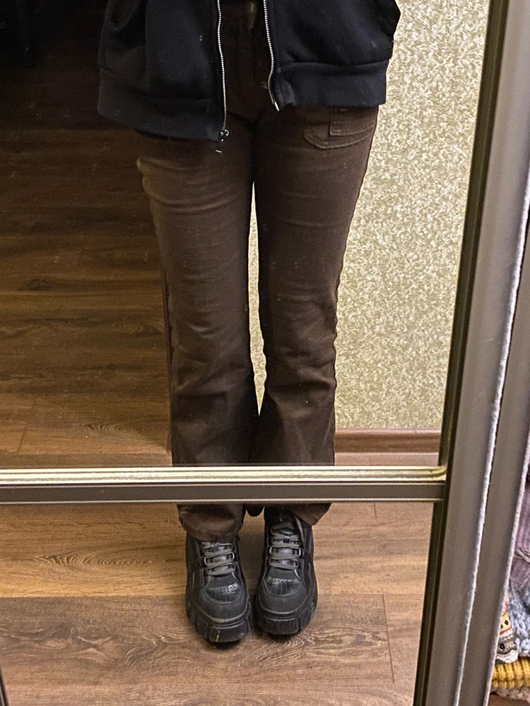 Women's Shorts Rapcopter Y2K Brown Flare Jeans Solid Pockets Kawaii Trousers Low Waisted Aesthetic Grunge Fairycore Joggers Women Casual Basic 23