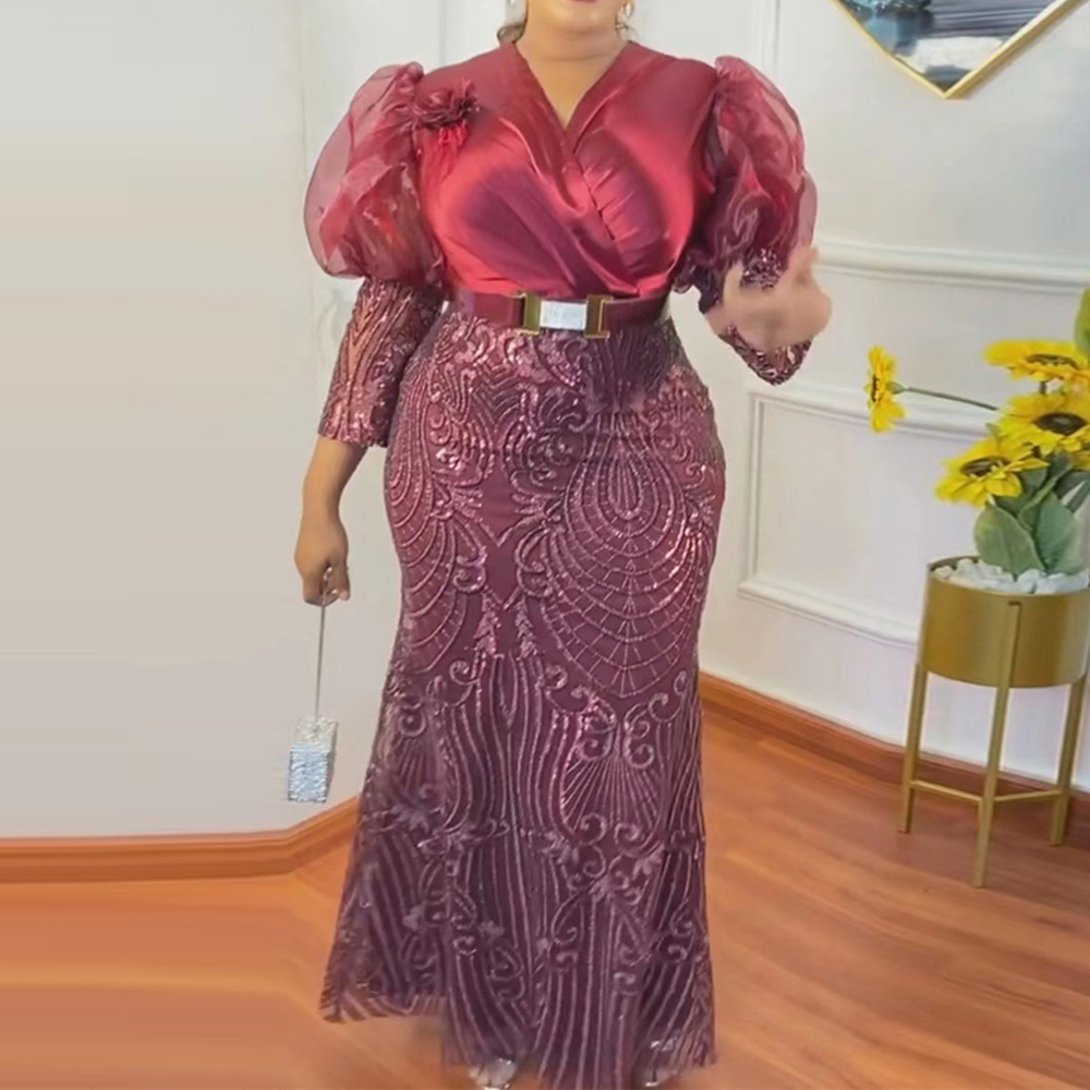 Ethnic Clothing MD African Plus Size Lace Dresses For Women Dubai Turkey White Abaya Maxi Robe Wedding Party Evening Gown Ankara Dashiki Outfits 23042