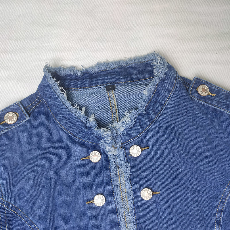 Women's Jackets Jeans Casual Jackets Ladies Tassel Single Breasted Slim Denim Coat Vintage Blue Washed Long Sleeve Plus Size Women Jackets 230426