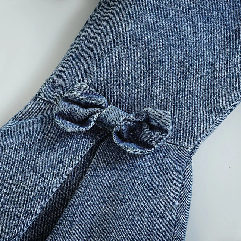 Family Matching Outfits 4 6Y Fashion Kids Girls Autumn Clothes Sets 2pcs Solid Color Denim Long Sleeve Lapel Button Jacket Bowknot Flare Pants 231124