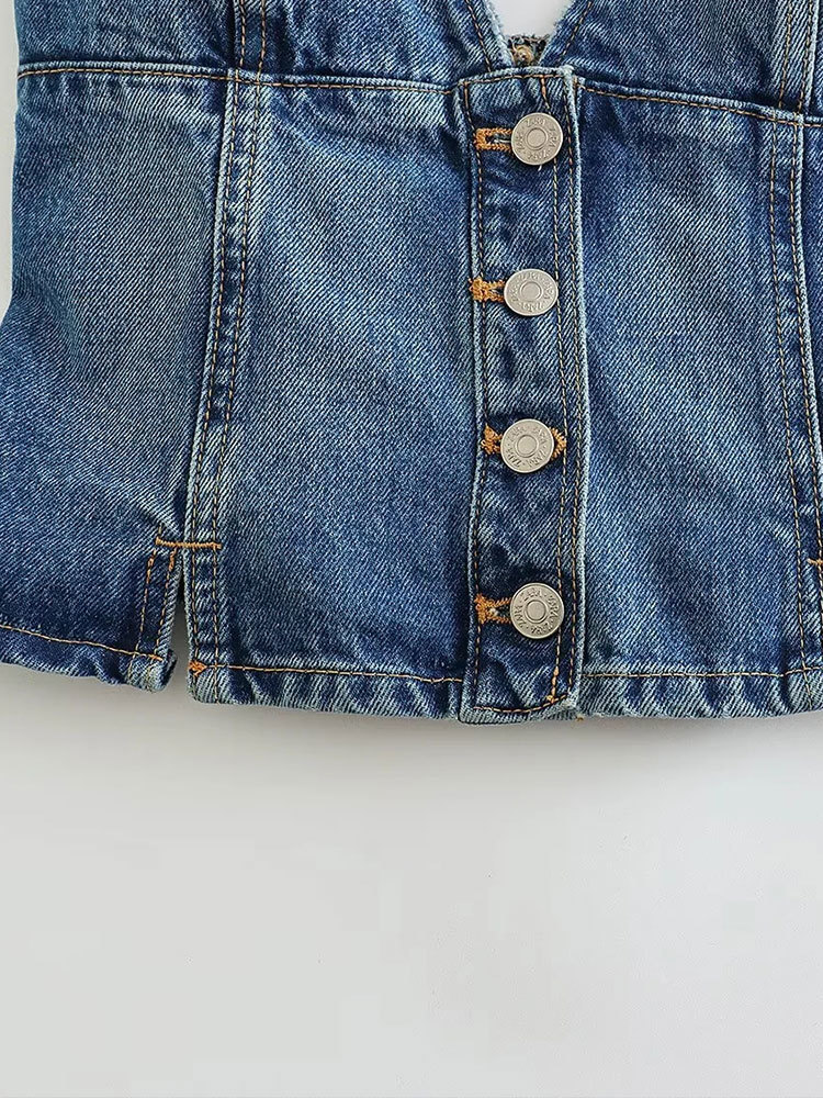 Camisoles Tanks Nlzgmsj TRAF Sexy Women Denim Corset Camisole Tops Casual Backless Sleeveless Elastic Back Summer Single Breasted Sling Top 230426