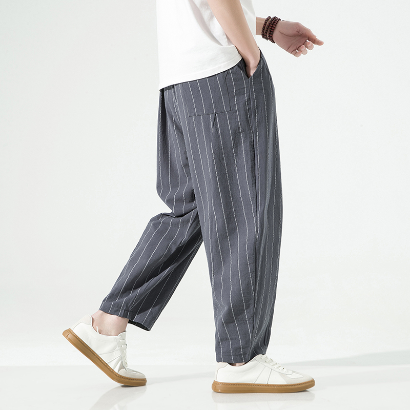 Men's Pants Mens Pants Casual Stripe Harem Pants Male Loose Japanese Style Straight Vintage Men Woman Trousers Cotton Linen Streetwear 230426