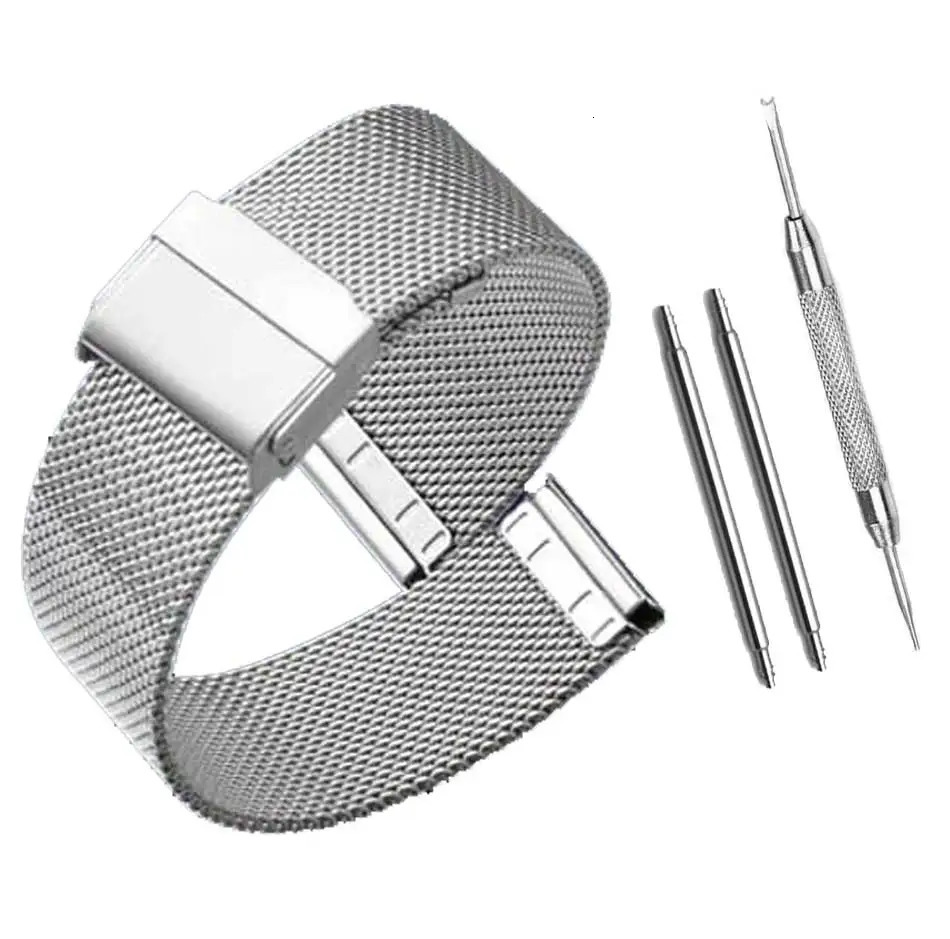 Watch Bands Milanese Watchband 12mm 14mm 16mm 18mm 20mm 22mm 24mm Universal Stainless Steel Metal Band Strap Bracelet Black Rose Gold 231124