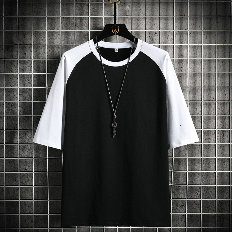 Men's T-Shirts Summer Men's Patchwork T-shirt 100% Cotton High Street Short Sleeve Hip Hop Loose O-neck T Shirt Casual Male Oversize Tees 23