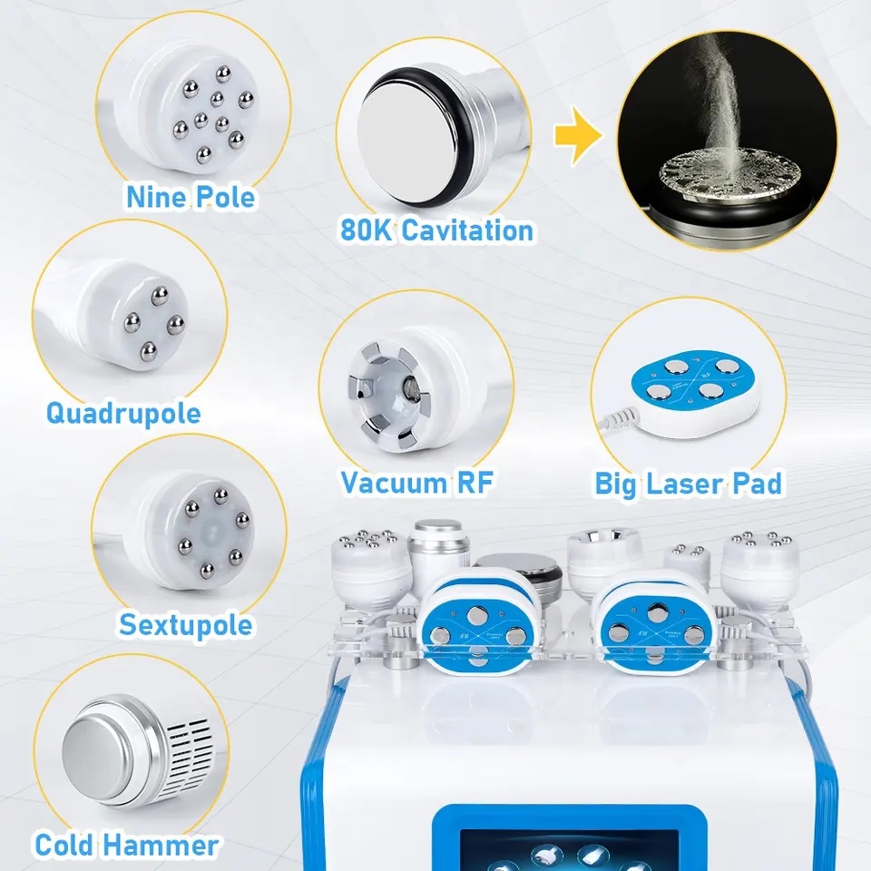 80K Cavitation Machine for Body Slimming & Skin Tightening, Ultrasonic Cavitation with RF, Lipo Laser & Vacuum for Fat Reduction & Cellulite Removal