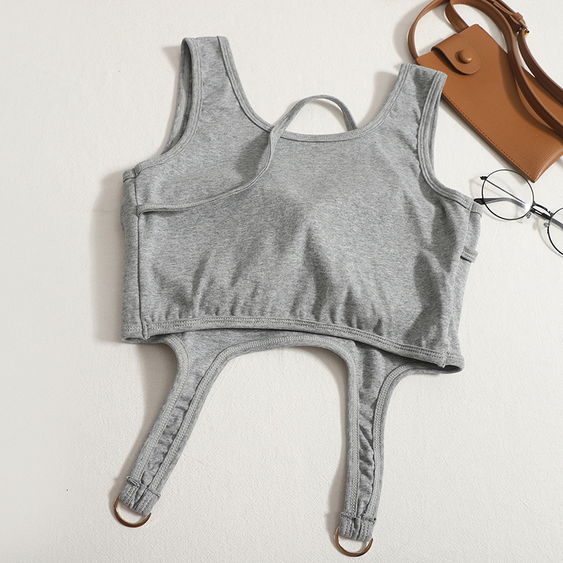 Camisoles Tanks ITOOLIN Cotton Women Tank Tops With Bra Pad Irregular Hem Crop Tops Knitted Solid Camisole For Women Motion Tank Tops 230426