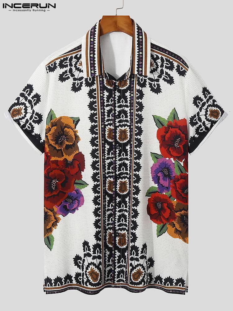 Men's Casual Shirts INCERUN Men Casual Shirt Printing Lapel Button Short Sleeve Summer Men Clothing Vacation Vintage Streetwear Camisas S-5XL 7 2