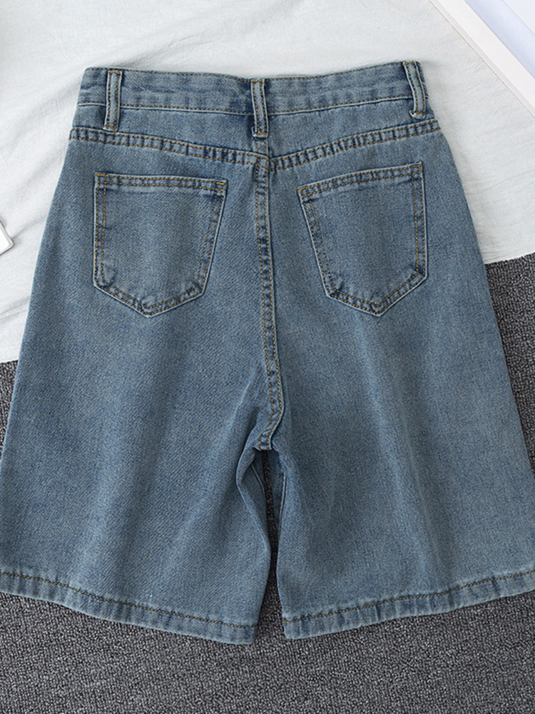 Women's Shorts Fitaylor Summer Women High Waist Blue Wide Leg Denim Shorts Casual Female Solid Streetwear Stright Jeans Bermuda Shorts 230425