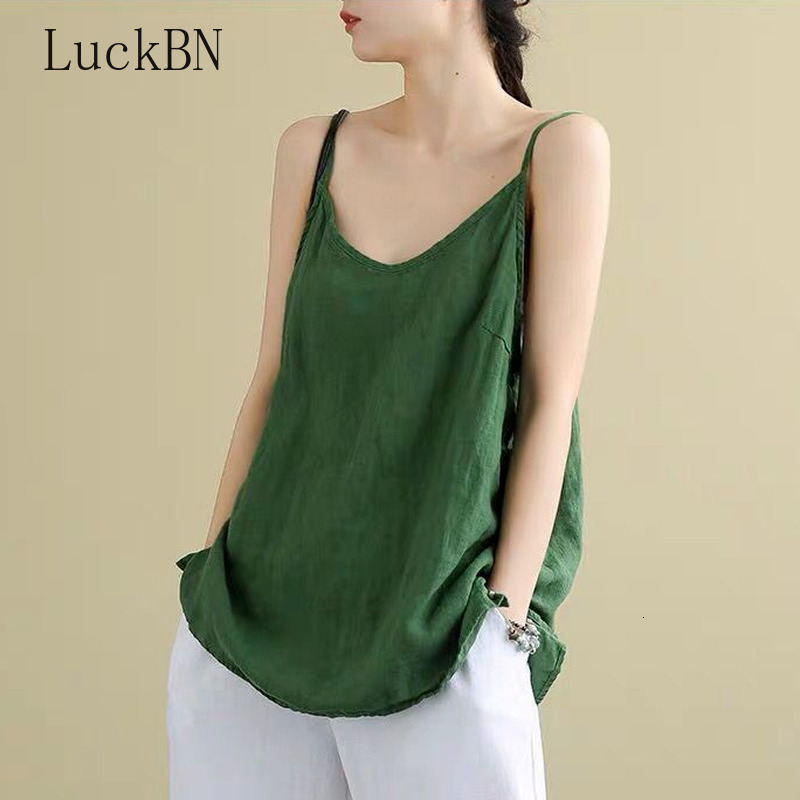 Camisoles Tanks Women's Tops Spaghetti Strap Camis Cotton Linen V Neck Tank Tops Sleeveless Linens Loose Casual Women Tanks Summer Camisole 23042