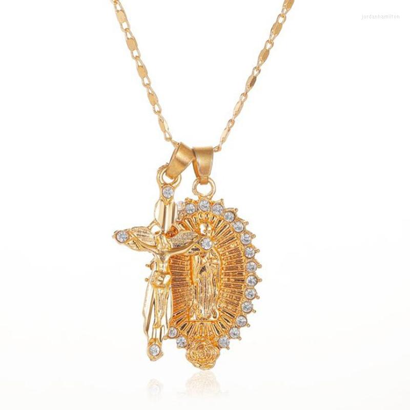 Pendant Necklaces Women Double Catholic Crucifix Jesus Cross Necklace Virgin Mary Thin Chain Alloy Crystal Neckless Jewelry Gift
Pendant Necklaces Women Double Catholic Crucifix Jesus Cross Necklace Virgin Mary Thin Chain Alloy Crystal Neckless Jewelry Gift