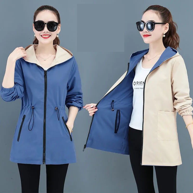 Women's Jackets Autumn Women's Jacket Double-sided Windbreaker Female Long Sleeve Jackets Hooded Casual Basic Coat Loose Outerwear 4XL 23042
