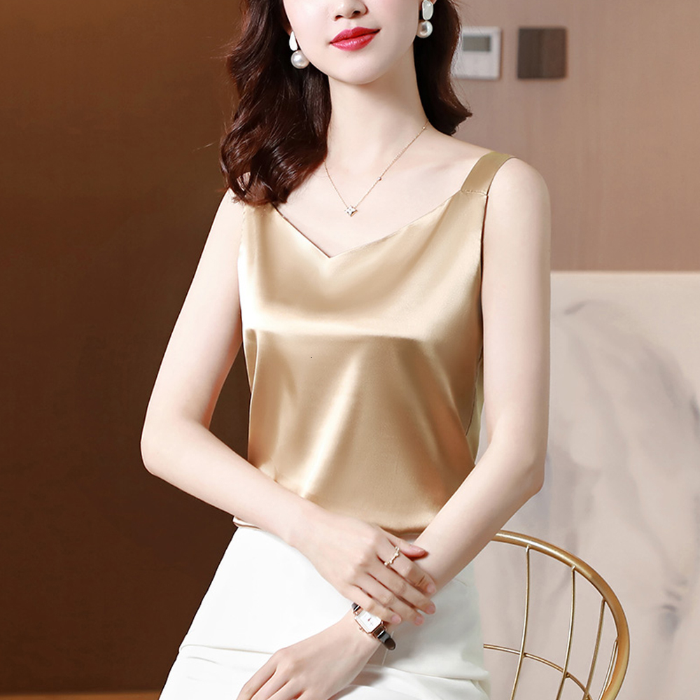 Camisoles Tanks Summer Women Silk Satin Tops Candy Color Camisole Sexy Halter Shirts Tank Tops Ladies Basic Vest Vintage Female Clothes 230426