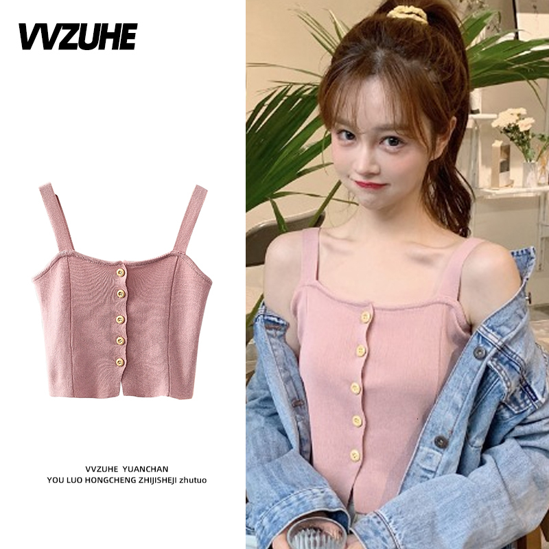 Camisoles Tanks Y2k Fashion Knitted Tank Casual Crop Cami Halter Vest Ropa De Mujer Croptop Summer Basic Backless Streetwear Off Shoulder Top 230425