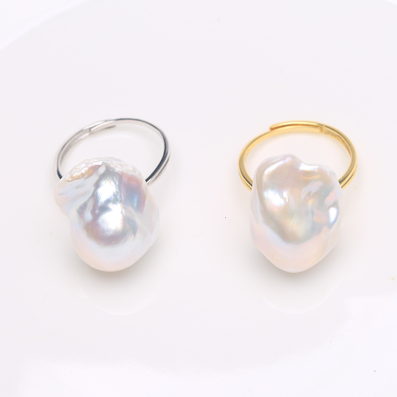 Solitaire Ring 925 Sterling Silver Classic Natural Freshwater Baroque Large irregularity Pearl Ring 1530MM adjustable size Fine jewelry RZ 230425