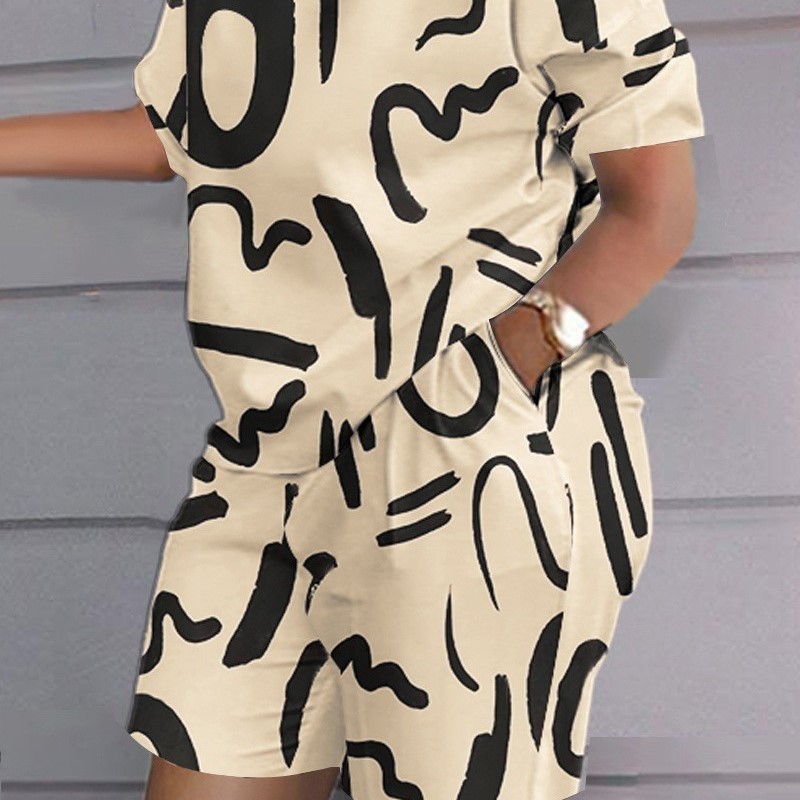 Women's Tracksuits Summer Women Matching Sets Printed Ensemble Femme Ete Short Sleeve Casual Sexy Sport Shorts Outfit Trouser Set Mulheres 230425