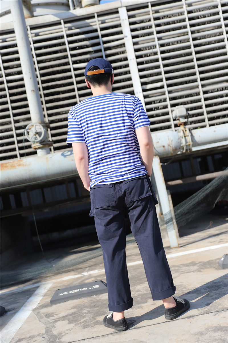 Men's T-Shirts T-shirt Stripe Blue Army Navy Special Forces Men's T-Shirt Sea Soul T-shirt 65% cotton 35% spandex 230426