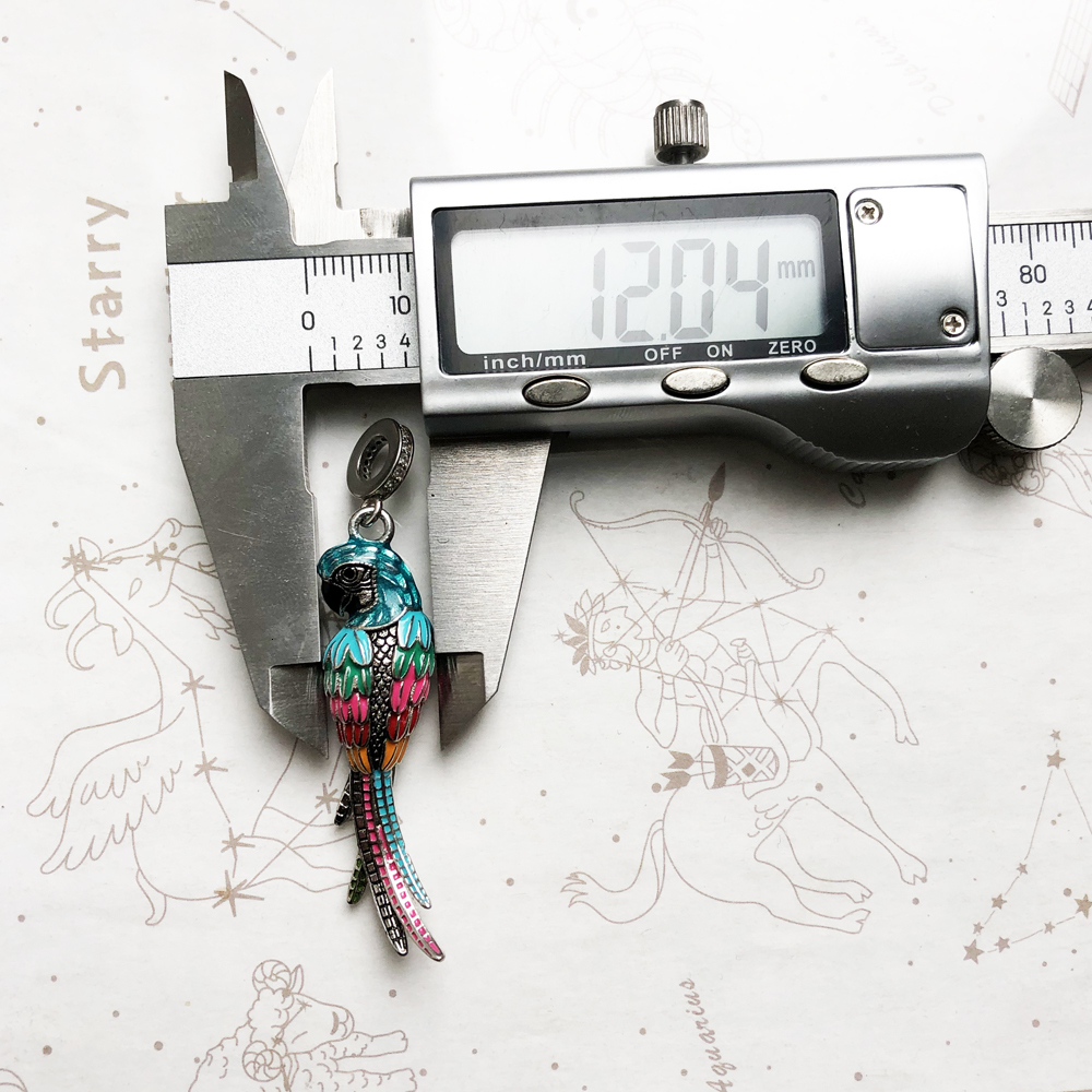 Charms Colorful Striking Parrot Pendant 925 Sterling Silver Dangle Charm Women Fine Jewelry 230425
