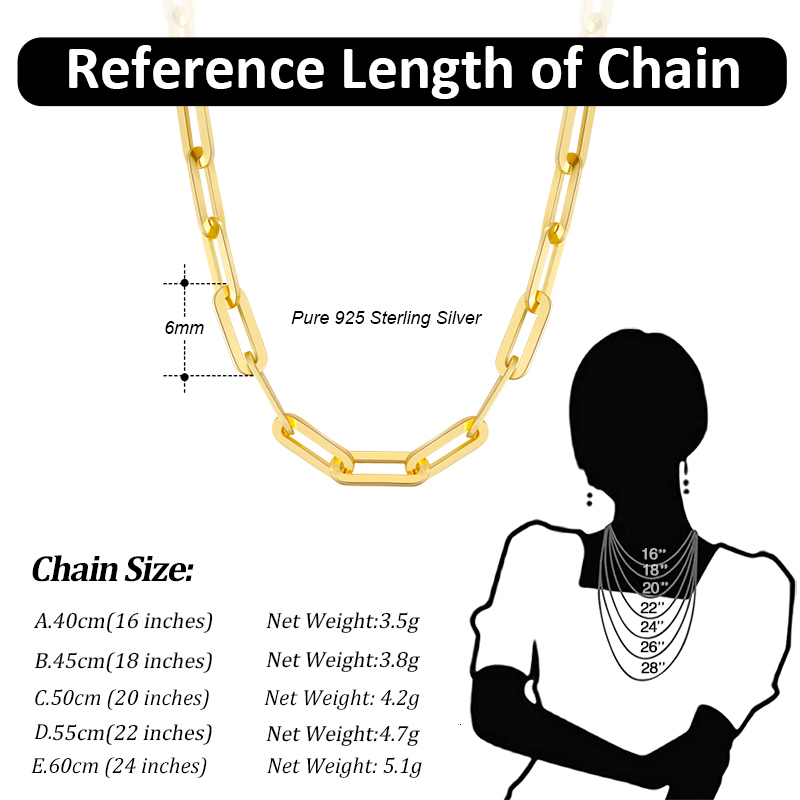 Pendant Necklaces ORSA JEWELS 14K Gold Plated Genuine 925 Sterling Silver Paperclip Neck Chain 69.312mm Link Necklace for Women Men Jewelry SC39 23042