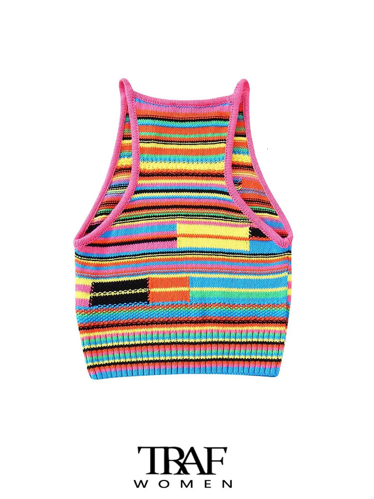 Women's Tracksuits TRAF Women Fashion Striped Knit Tank Tops And High Elastic Waist Shorts Female Two Piece Sets Mujer 230425