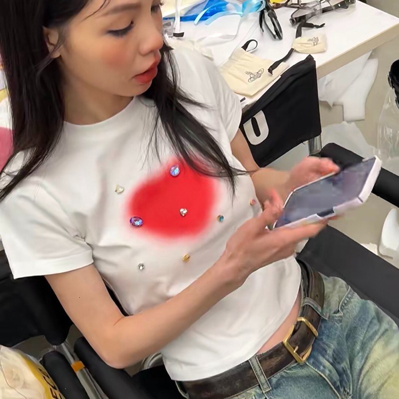 Women's T-Shirt Karrram Y2k Aesthetics Crop Top Grunge Diamond Short Sleeve T-shirt Slim E-girl 2000s Clothes Korean Fashion Streetwear Harajuku 
