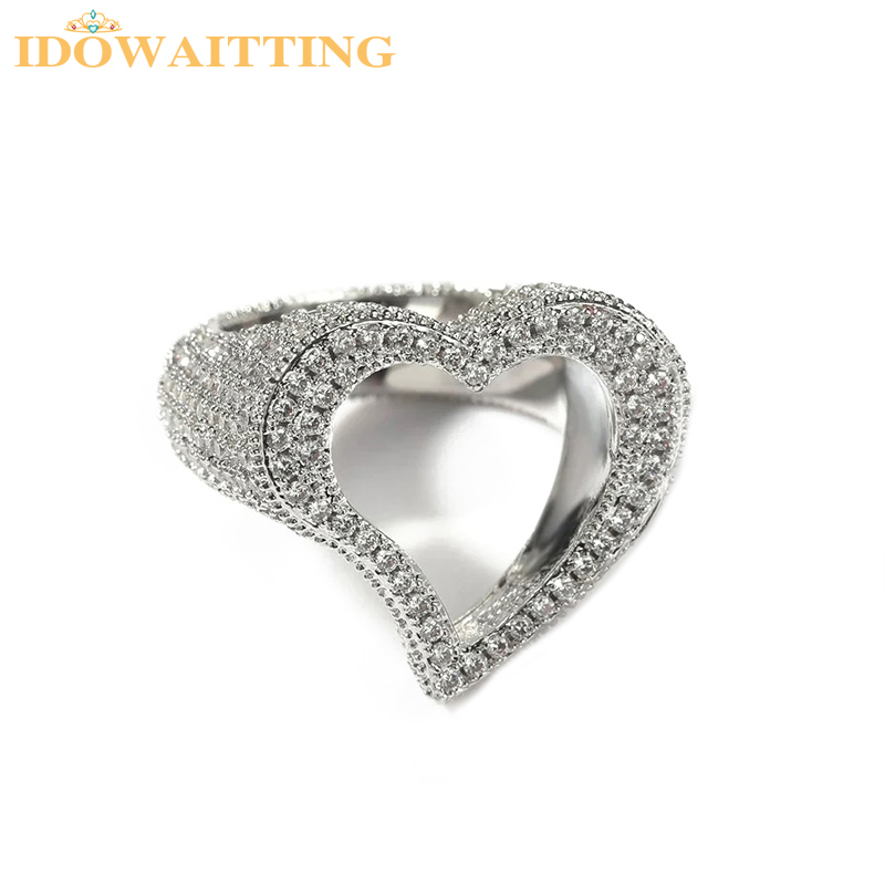 Cluster Rings Full Micro Paved CZ Hollow Heart Ring High Quality Iced Out Bling Cubic Zirconia For Women Girlfriend Valentines Finger Jewelry 230425