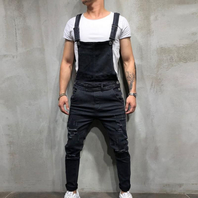 Men's Jeans Men Ripped Denim Jumpsuit Overalls Jean Casual Suspenders Pants Fashion Hip Hop Bib Pant Streetwear