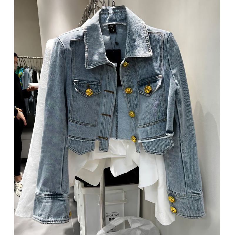 Women's Jackets Denim Jacket for Women Slim Single Breasted Long Sleeve Short Outerwear Coat 230426