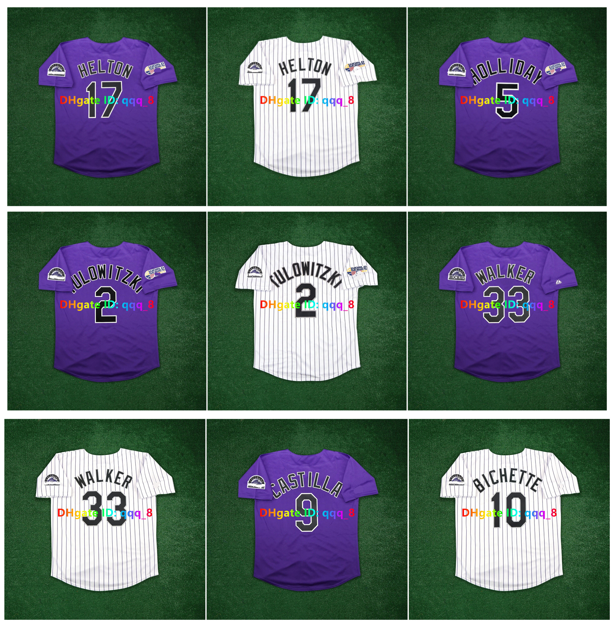 Todd Helton Larry Walker Troy 2 Tulowitzki 2007 World Series Colorado Baseball Jersey Andres Galarraga Matt Holliday Vinny Castilla Dante Bichette Purple Size
