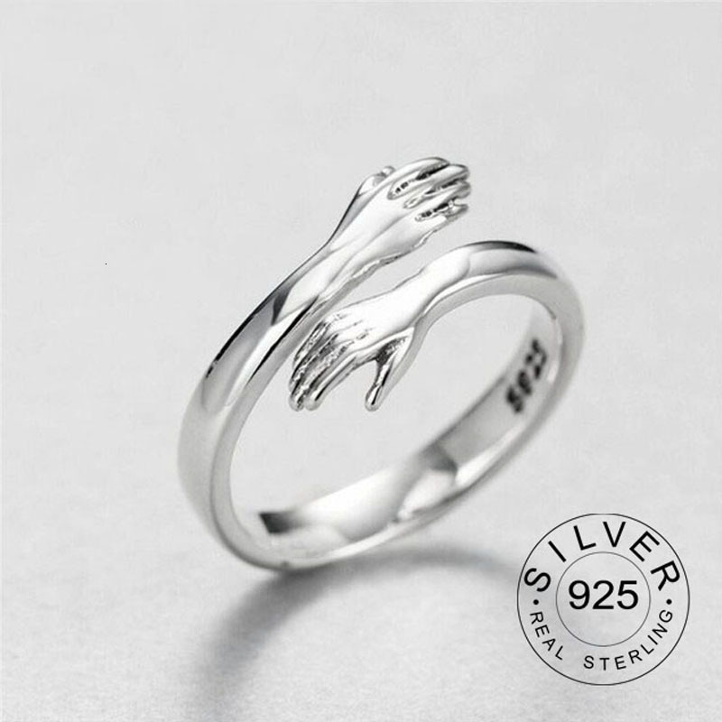 Solitaire Ring Goodlooking Resizable 925 Sterling Silver Ring Trendy Fine Gold Jewelry Loop Antique Hands Hug Shaped Rings for Women Gift kofo 230425