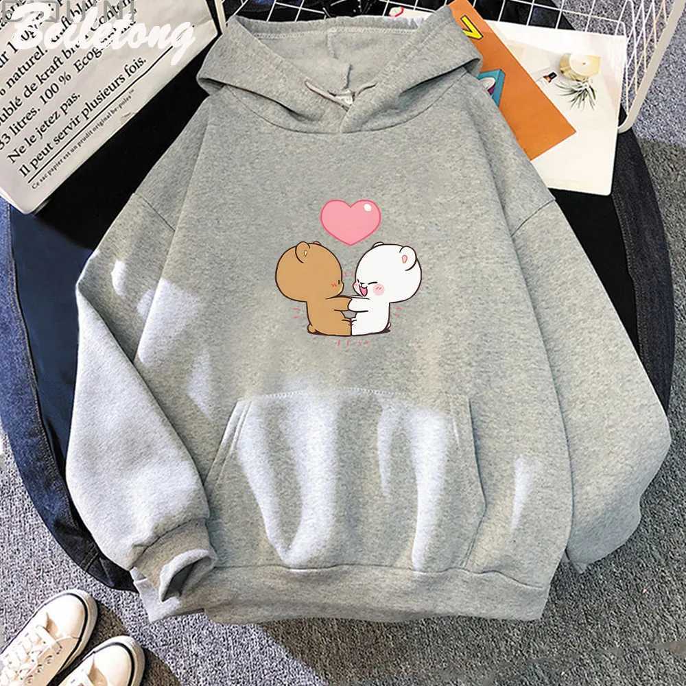 Women's Hoodies Sweatshirts Kawaii Milk And Mocha Printed Hooded Men Women Hoodies Plus Size Pullover Aesthetic Streetwear Couple Sweatshirt Unis