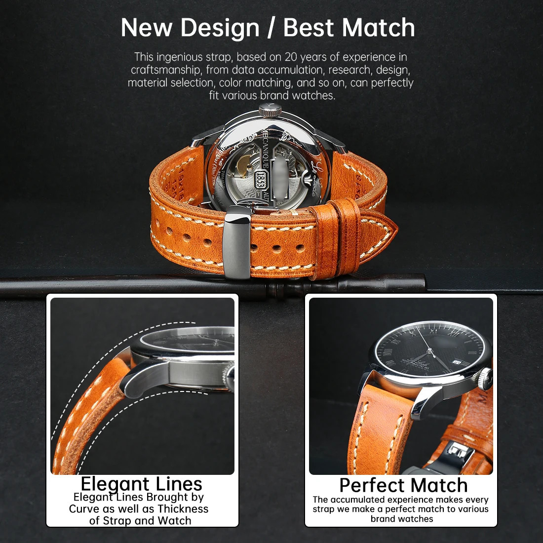 Watch Bands Top Quality Leather Watchband Brown Real Italian Calfskin Band 1826mm with Solid Automatic Butterfly Buckle Straps 231124