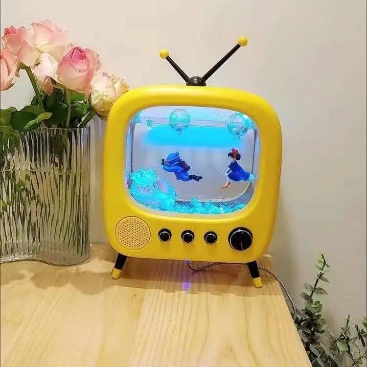 Aquariums Vintage fish tank TV desktop small oxygen children kitten net red aquarium ornaments model 2023 231124