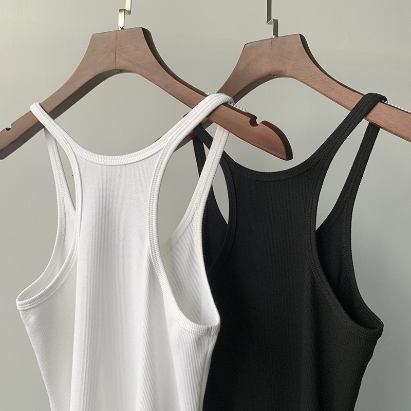 Camisoles Tanks Women Tops Summer Style 2 Colors Black and White Casual Camisole Women's Cotton Blended Inner Base Top 230426