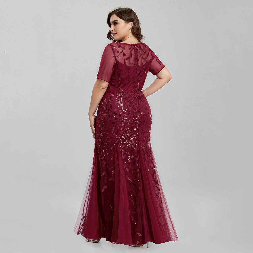 Party Dresses Women Plus Size Sequin Mesh Embroidery Mermaid Evening Dress Formal Short Sleeve Elegant Party Prom Gowns Long Dress 230425
